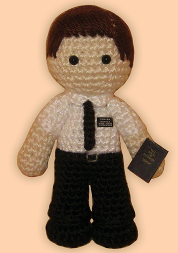 Crocheted doll amigurumi Elder Price from Book of Mormon