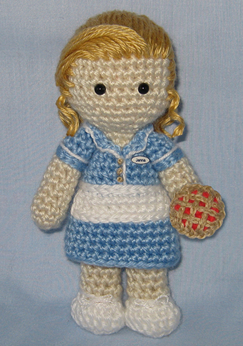 Crocheted doll amigurumi Jenna from Waitress