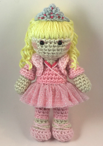 Crocheted doll amigurumi Veruca Salt from Charlie and the Chocolate Factory